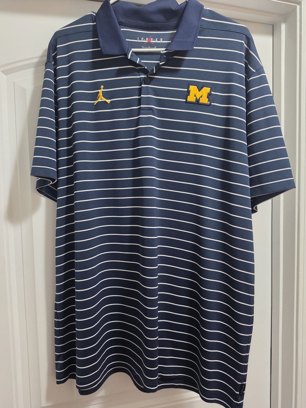 Mens Jordan Navy & White Striped Polo with Yellow Logos
